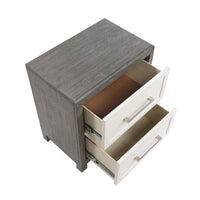 Rowy Nightstand, 2 Drawer Polished Bar Handles, Ivory and Gray Veneer -BM335922
