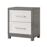 Rowy Nightstand, 2 Drawer Polished Bar Handles, Ivory and Gray Veneer -BM335922