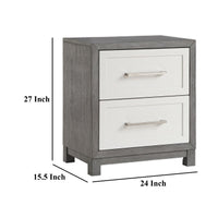 Rowy Nightstand, 2 Drawer Polished Bar Handles, Ivory and Gray Veneer -BM335922