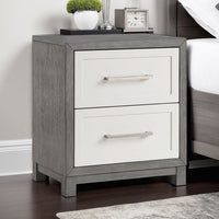 Rowy Nightstand, 2 Drawer Polished Bar Handles, Ivory and Gray Veneer -BM335922