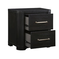 Chas Nightstand, 2 Drawers Brass Bar Handles, Charcoal Black Wood -BM335925