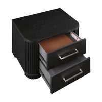 Chas Nightstand, 2 Drawers Brass Bar Handles, Charcoal Black Wood -BM335925