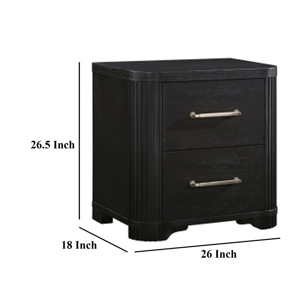 Chas Nightstand, 2 Drawers Brass Bar Handles, Charcoal Black Wood -BM335925