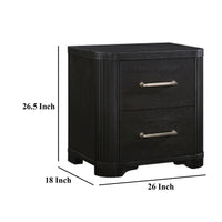 Chas Nightstand, 2 Drawers Brass Bar Handles, Charcoal Black Wood -BM335925