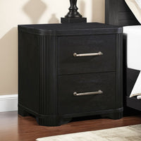 Chas Nightstand, 2 Drawers Brass Bar Handles, Charcoal Black Wood -BM335925