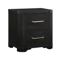 Chas Nightstand, 2 Drawers Brass Bar Handles, Charcoal Black Wood -BM335925
