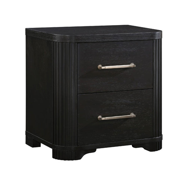 Chas Nightstand, 2 Drawers Brass Bar Handles, Charcoal Black Wood -BM335925