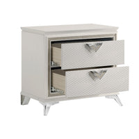 Dery Nightstand, 2 Drawers Chrome Triangle Handles, Gold White Wood -BM335928