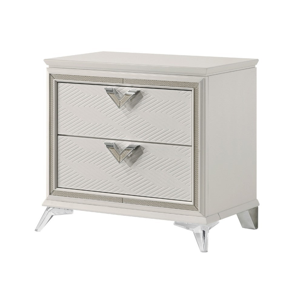 Dery Nightstand, 2 Drawers Chrome Triangle Handles, Gold White Wood -BM335928