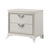 Dery Nightstand, 2 Drawers Chrome Triangle Handles, Gold White Wood -BM335928