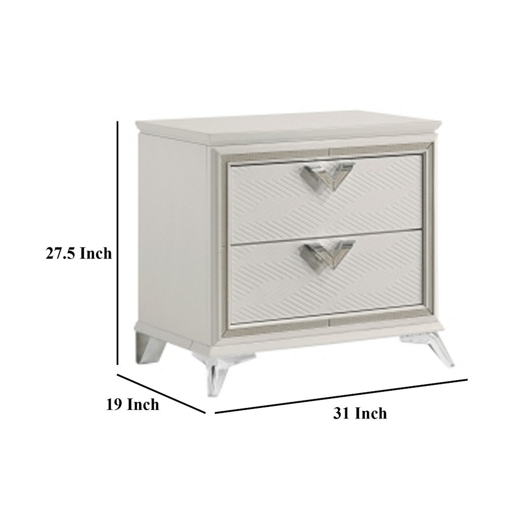 Dery Nightstand, 2 Drawers Chrome Triangle Handles, Gold White Wood -BM335928