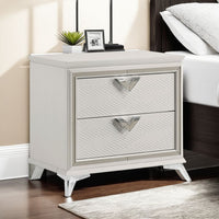 Dery Nightstand, 2 Drawers Chrome Triangle Handles, Gold White Wood -BM335928