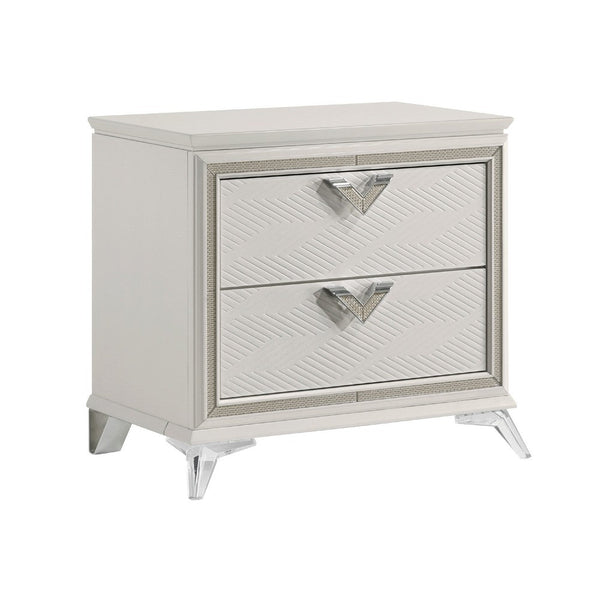Dery Nightstand, 2 Drawers Chrome Triangle Handles, Gold White Wood -BM335928