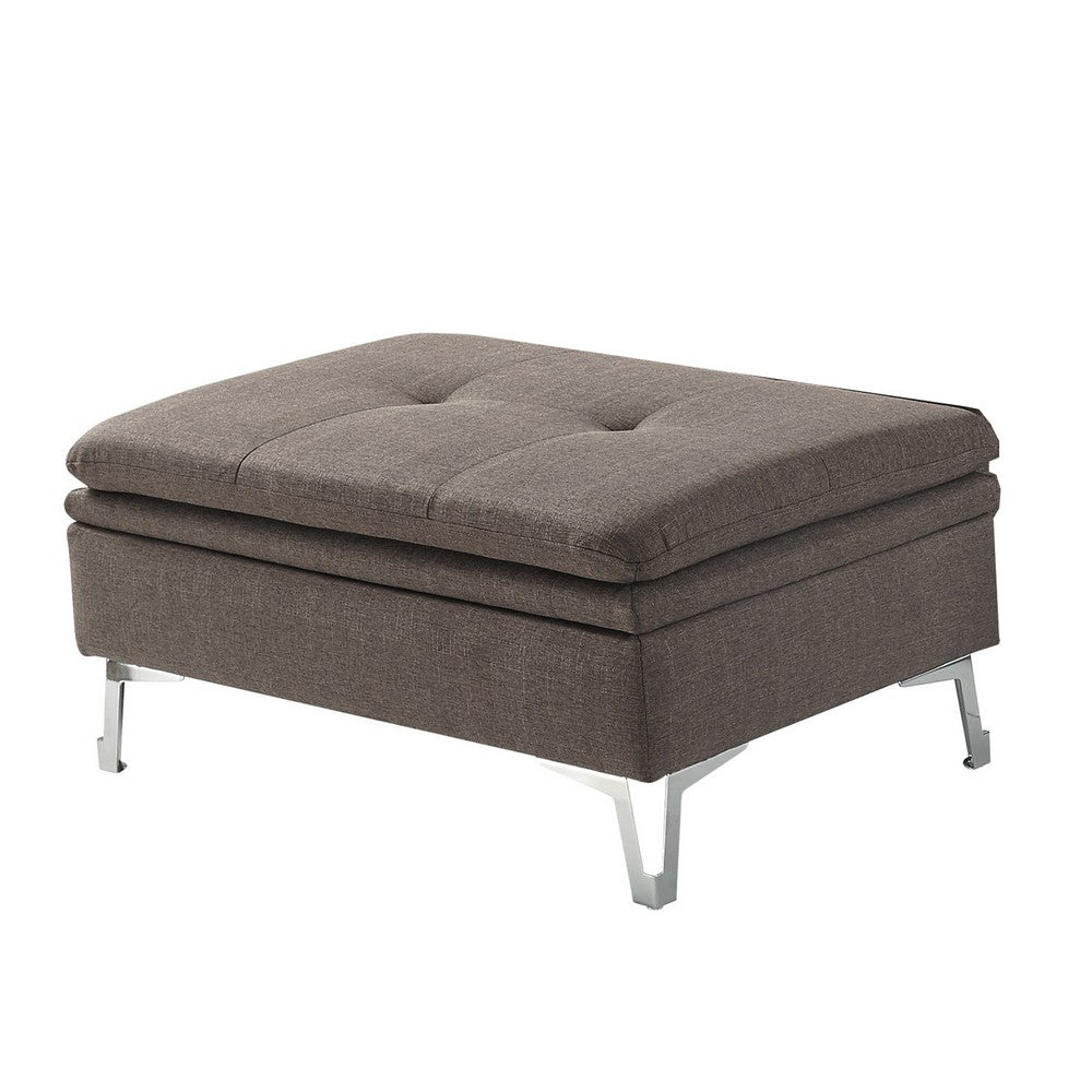Modern Ottoman, Tufted Dark Chocolate Gray, Chrome Legs 36 Inch -BM335932