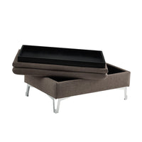 Modern Ottoman, Tufted Dark Chocolate Gray, Chrome Legs 36 Inch -BM335932