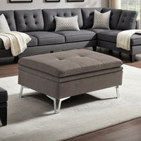 Modern Ottoman, Tufted Dark Chocolate Gray, Chrome Legs 36 Inch -BM335932