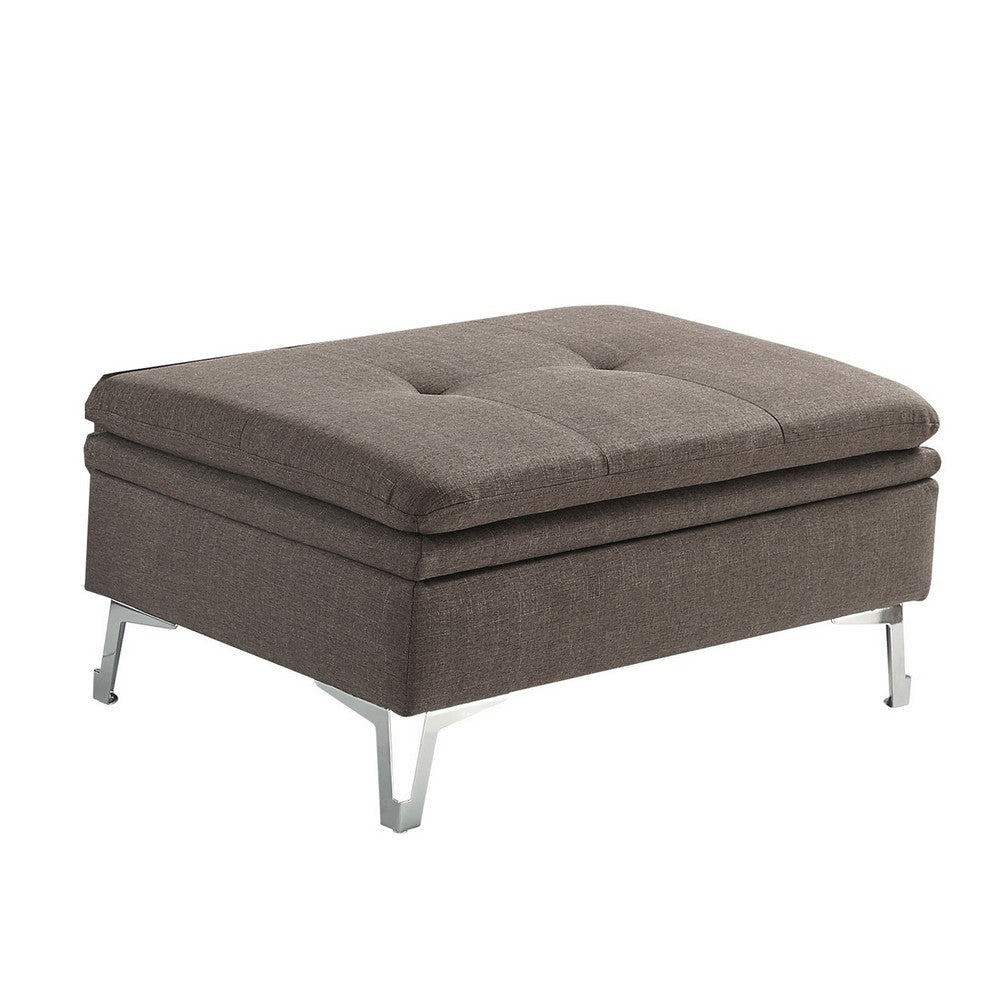 Modern Ottoman, Tufted Dark Chocolate Gray, Chrome Legs 36 Inch -BM335932