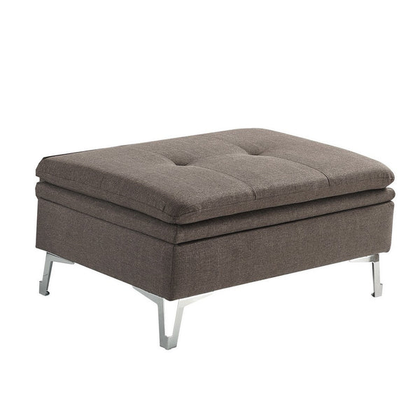 Modern Ottoman, Tufted Dark Chocolate Gray, Chrome Legs 36 Inch -BM335932