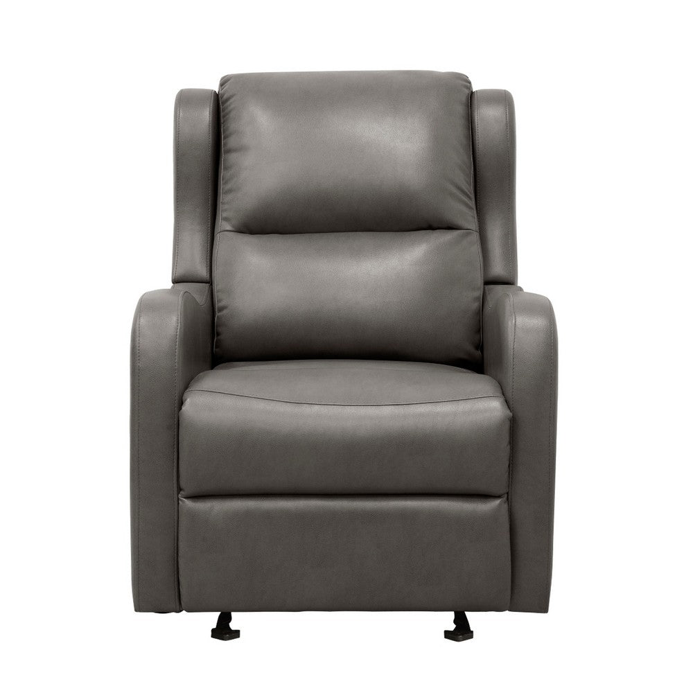 Kim Manual Glider Recliner Chair, Tab Pull, Dark Gray Faux Leather -BM335935