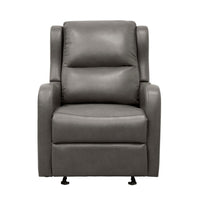 Kim Manual Glider Recliner Chair, Tab Pull, Dark Gray Faux Leather -BM335935