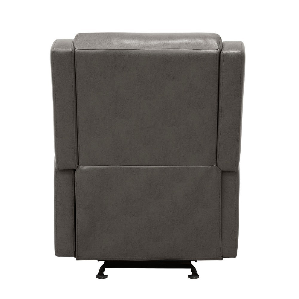 Kim Manual Glider Recliner Chair, Tab Pull, Dark Gray Faux Leather -BM335935