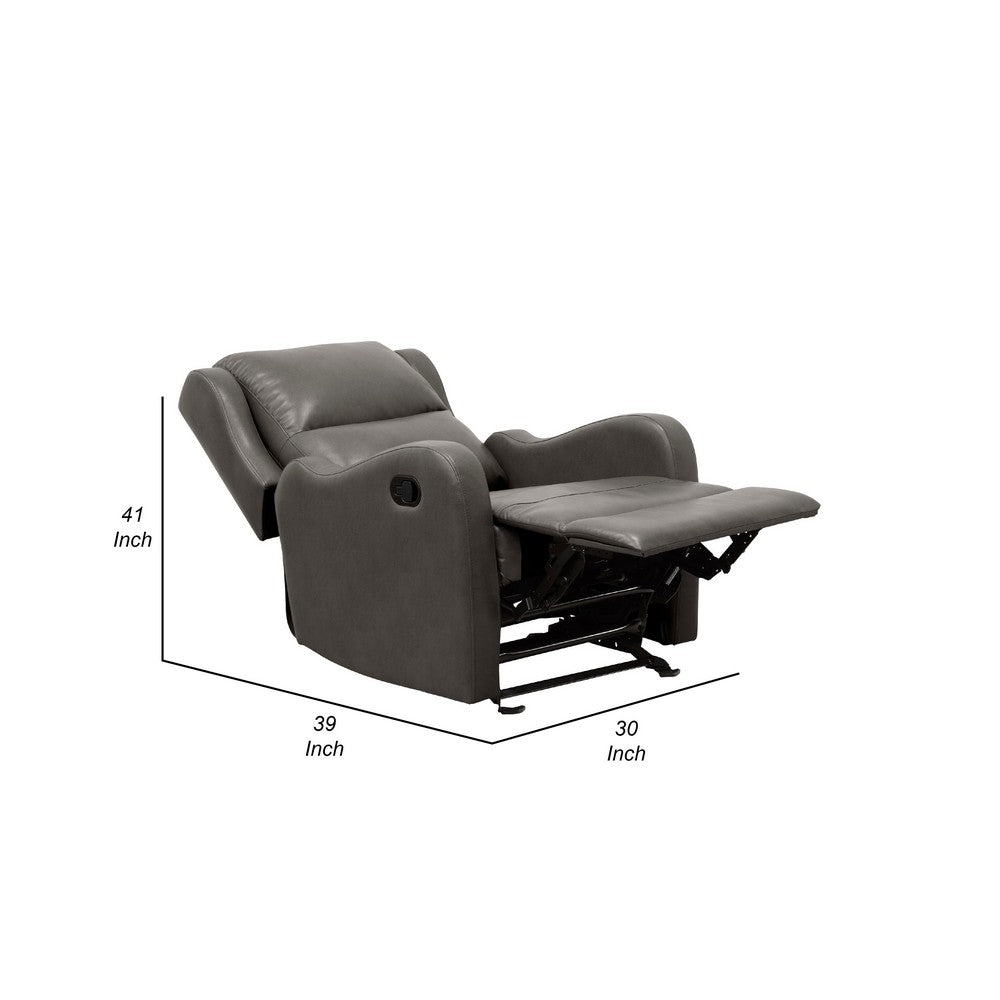 Kim Manual Glider Recliner Chair, Tab Pull, Dark Gray Faux Leather -BM335935