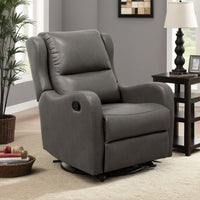 Kim Manual Glider Recliner Chair, Tab Pull, Dark Gray Faux Leather -BM335935