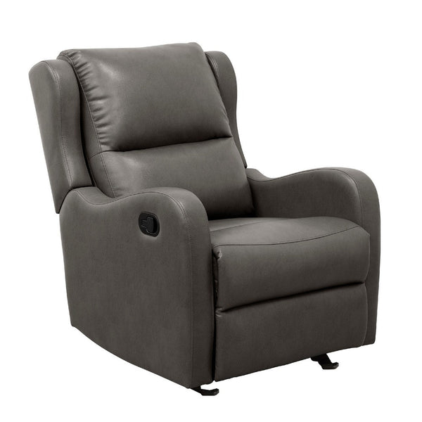 Kim Manual Glider Recliner Chair, Tab Pull, Dark Gray Faux Leather -BM335935