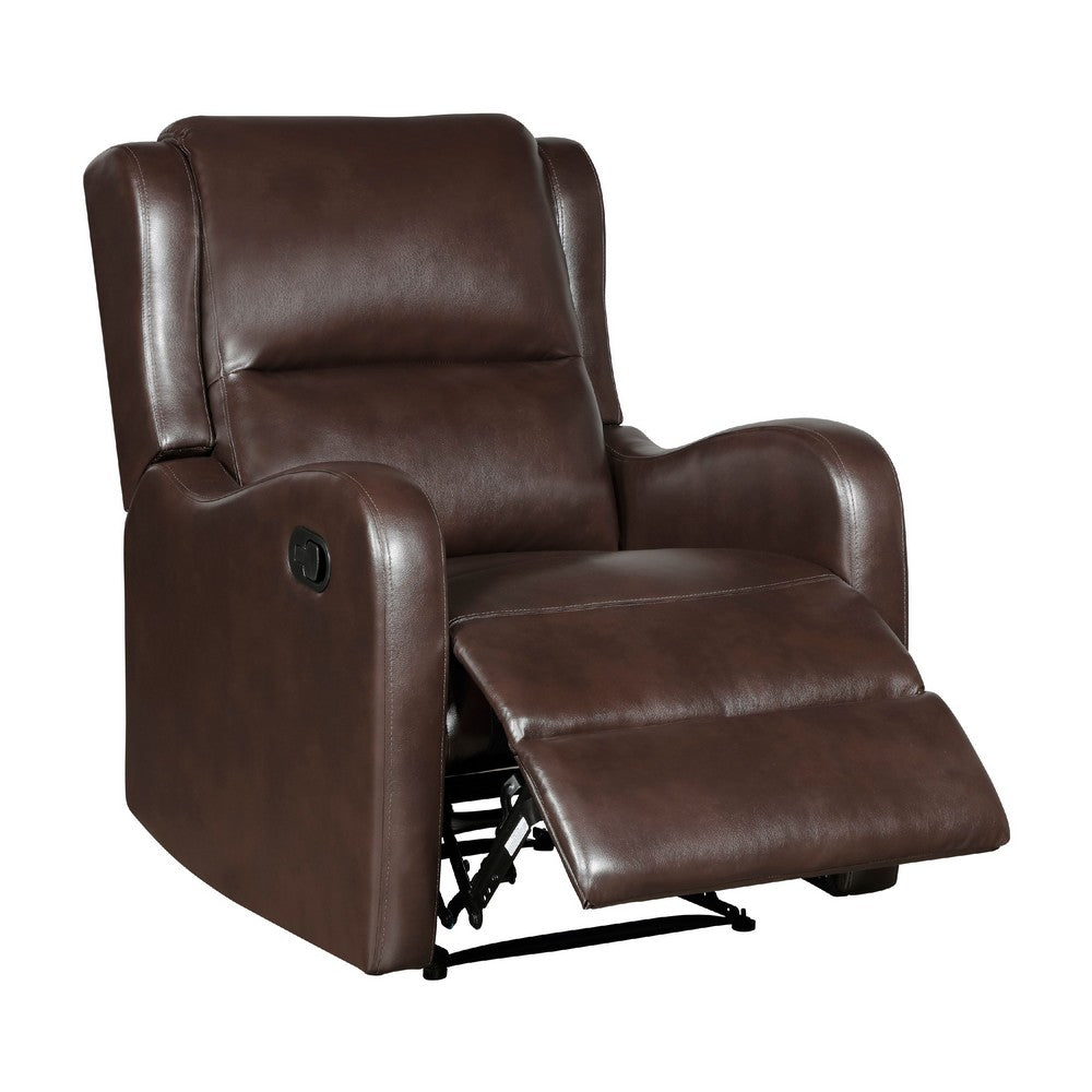 Kim Manual Recliner Chair with Tab Pull, Dark Brown Faux Leather -BM335936