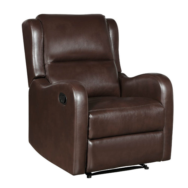 Kim Manual Recliner Chair with Tab Pull, Dark Brown Faux Leather -BM335936