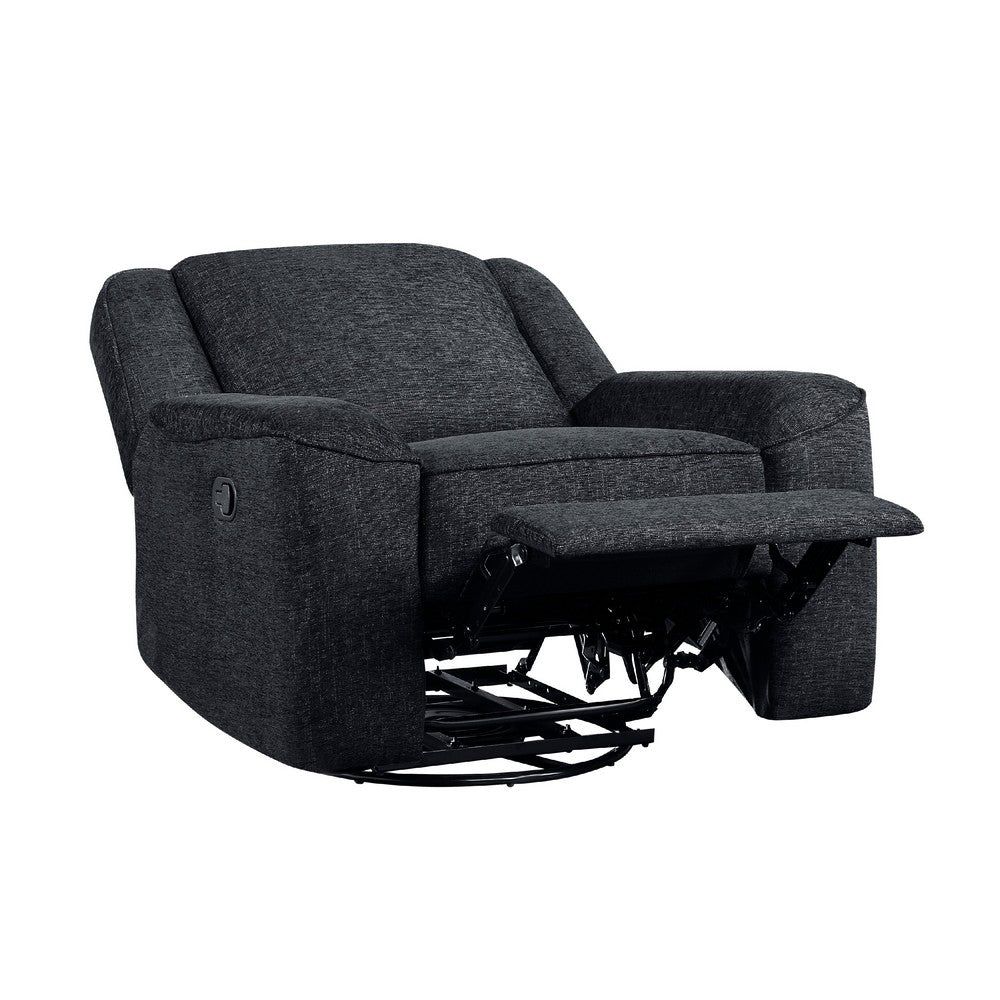 Ruma Swivel Manual Reclining Chair w Tab Pull, Ebony Black Chenille -BM335937