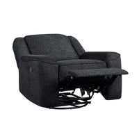 Ruma Swivel Manual Reclining Chair w Tab Pull, Ebony Black Chenille -BM335937