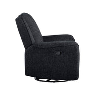 Ruma Swivel Manual Reclining Chair w Tab Pull, Ebony Black Chenille -BM335937
