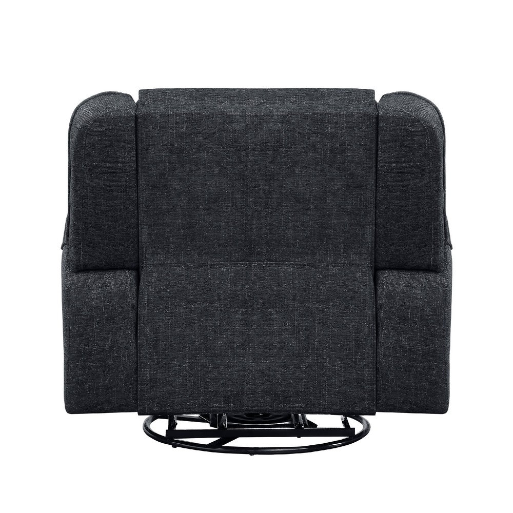 Ruma Swivel Manual Reclining Chair w Tab Pull, Ebony Black Chenille -BM335937