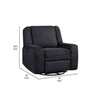 Ruma Swivel Manual Reclining Chair w Tab Pull, Ebony Black Chenille -BM335937