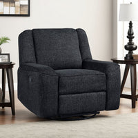 Ruma Swivel Manual Reclining Chair w Tab Pull, Ebony Black Chenille -BM335937