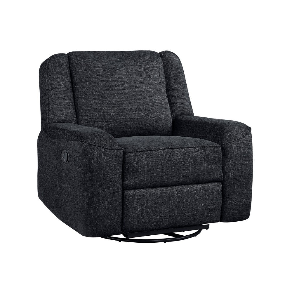 Ruma Swivel Manual Reclining Chair w Tab Pull, Ebony Black Chenille -BM335937