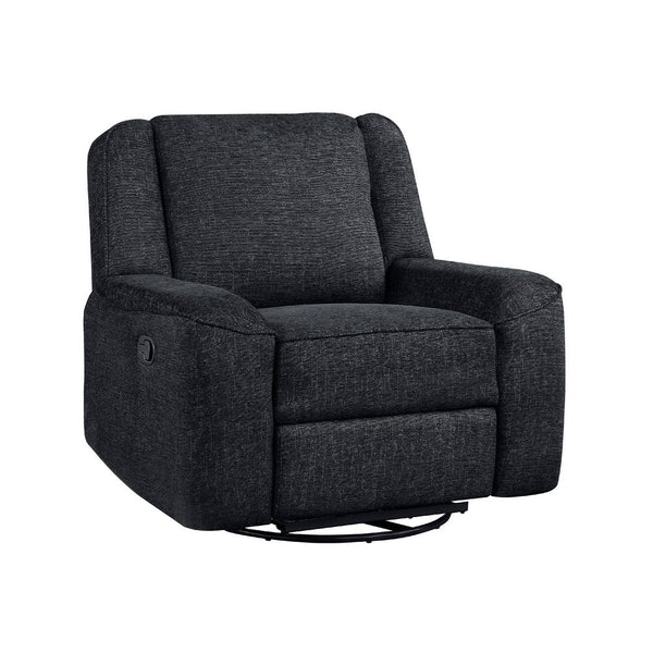 Ruma Swivel Manual Reclining Chair w Tab Pull, Ebony Black Chenille -BM335937