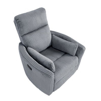 Rix Manual Swivel Glider Recliner Chair, 2 Pillows, Gray Corduroy -BM335947