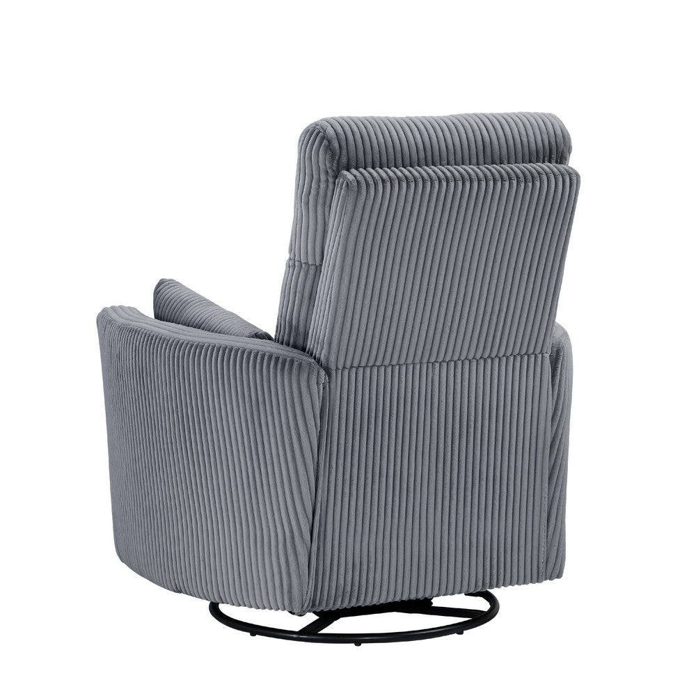 Rix Manual Swivel Glider Recliner Chair, 2 Pillows, Gray Corduroy -BM335947