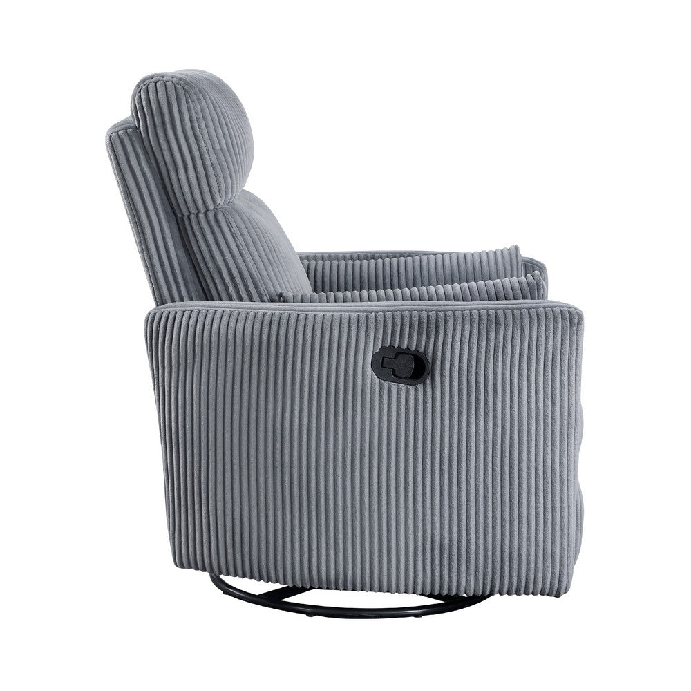 Rix Manual Swivel Glider Recliner Chair, 2 Pillows, Gray Corduroy -BM335947