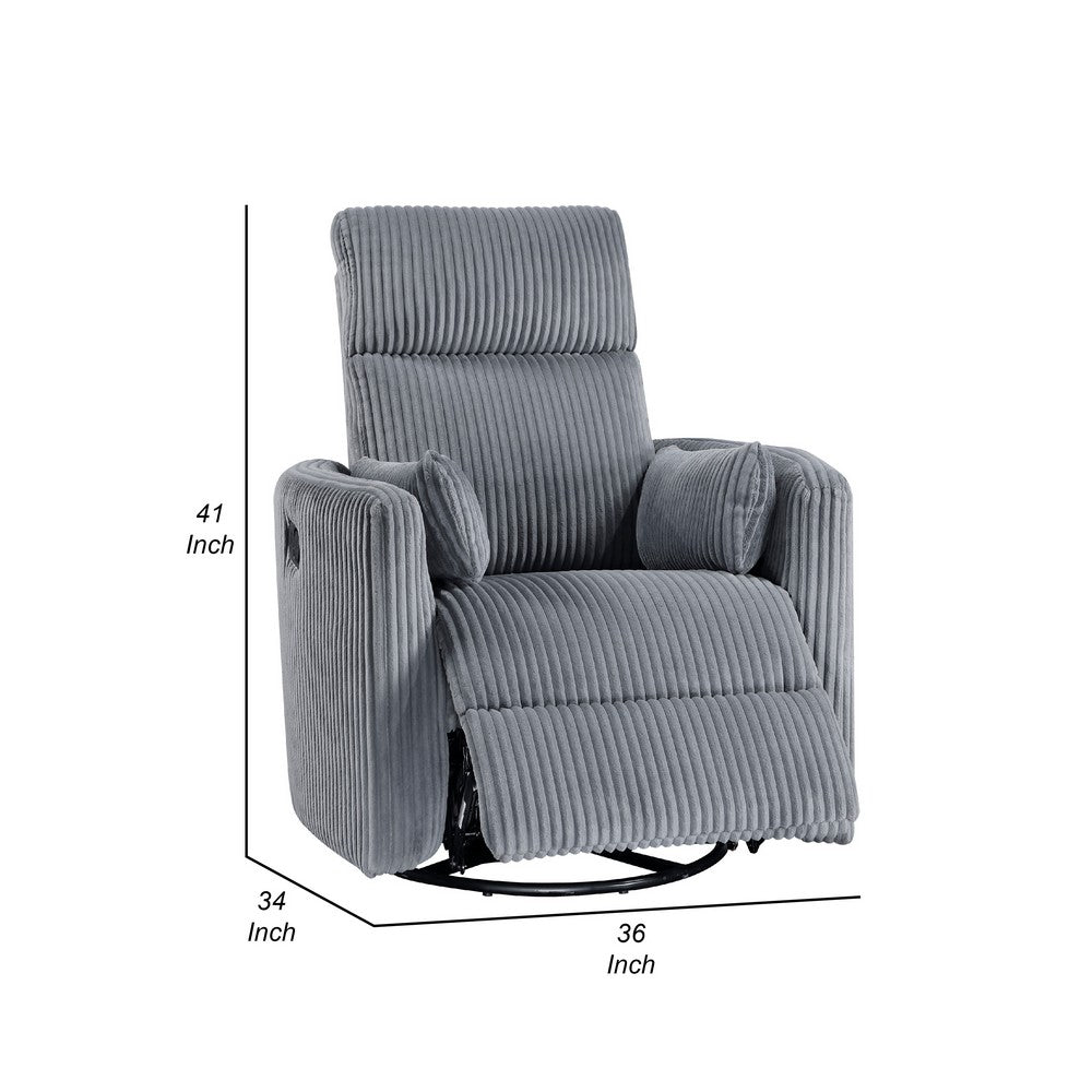 Rix Manual Swivel Glider Recliner Chair, 2 Pillows, Gray Corduroy -BM335947