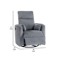 Rix Manual Swivel Glider Recliner Chair, 2 Pillows, Gray Corduroy -BM335947