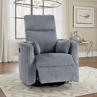 Rix Manual Swivel Glider Recliner Chair, 2 Pillows, Gray Corduroy -BM335947