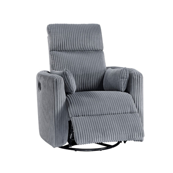 Rix Manual Swivel Glider Recliner Chair, 2 Pillows, Gray Corduroy -BM335947