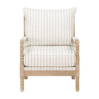 Tory Accent Armchair w White Gray Stripes, Brown Beaded Wood Frame -BM335948