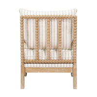 Tory Accent Armchair w White Gray Stripes, Brown Beaded Wood Frame -BM335948