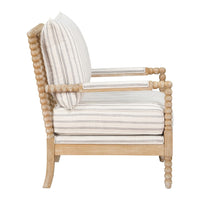 Tory Accent Armchair w White Gray Stripes, Brown Beaded Wood Frame -BM335948