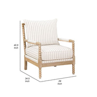 Tory Accent Armchair w White Gray Stripes, Brown Beaded Wood Frame -BM335948