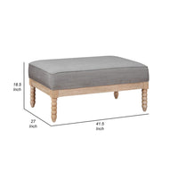 Tory Ottoman, Natural Brown Turned Wood Legs, 42 Inch Gray Polyester -BM335950